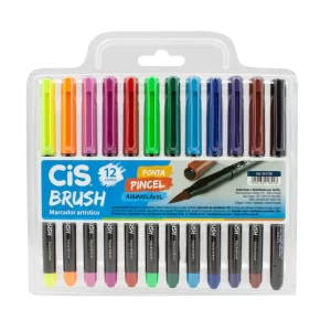 Caneta Pincel Cis Brush Aquarelável Com 12 Cores