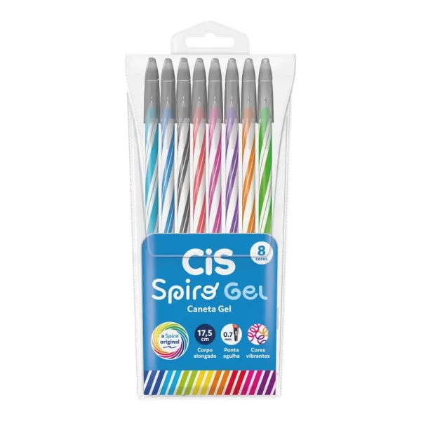 Caneta Gel 0.7mm Cis Spiro - Estojo com 8 Cores Vibrantes