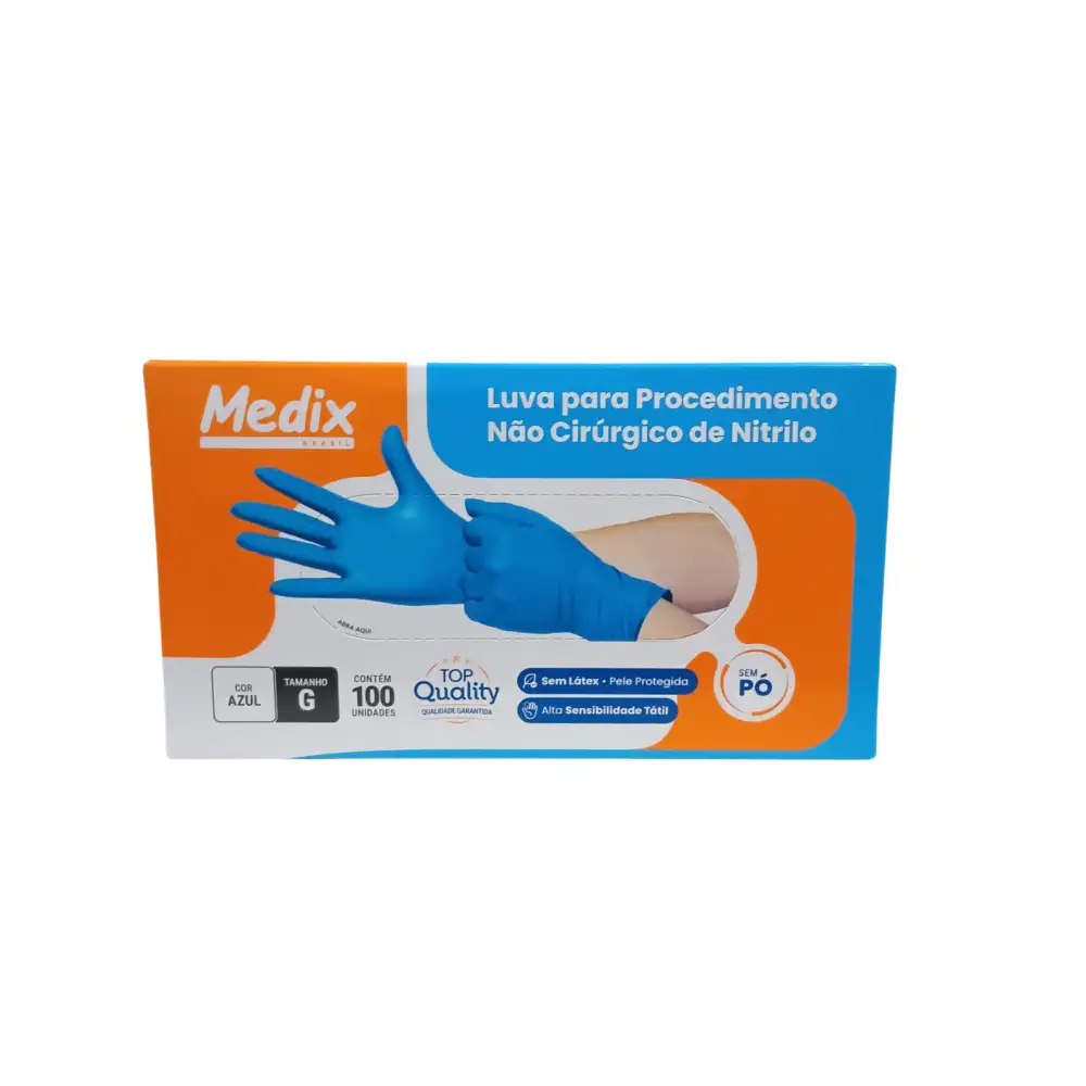 Luva Nitrilica sem pó Azul Medix - Imagem 4