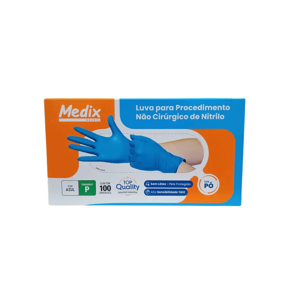 Luva Nitrilica sem pó Azul Medix - Imagem 3
