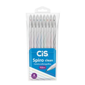 Caneta Spiro Clean Esferográfica Cis 0.7mm - Blister com 8 Cores