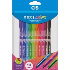 Estojo com 10 Canetas Esferográficas Coloridas (0.7mm) Cis Next Color