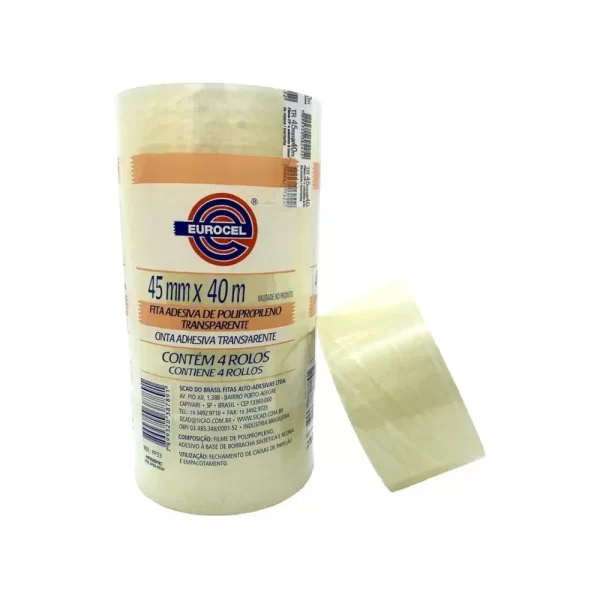 Fita Adesiva Transparente Eurocel 45mm x 40m – Kit com 4 Rolos