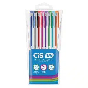 Caneta Esferográfica Cis Tik 0.7mm Estojo Com 8 Cores Cis
