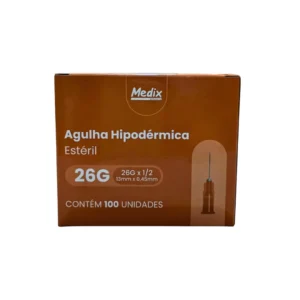 Agulha Hipodérmica Descartável 13x0,45mm 26G C/100 Unidades