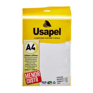 Papel Couchê Branco A4 Usapel 120g – 50 Folhas