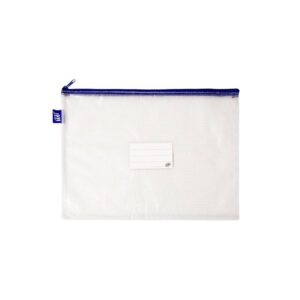 Pasta Zíper Flexível Transparente Média Azul