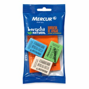 Borracha Mercur Natural Color Escolar Blister com 3 Unidades