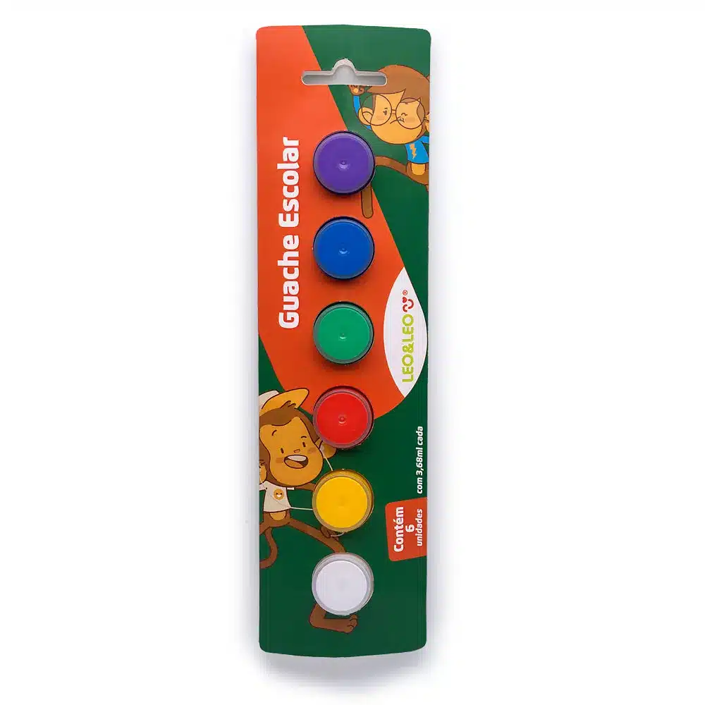 Tinta Guache Escolar Leo&Leo 6 Cores 3,86ml Cada