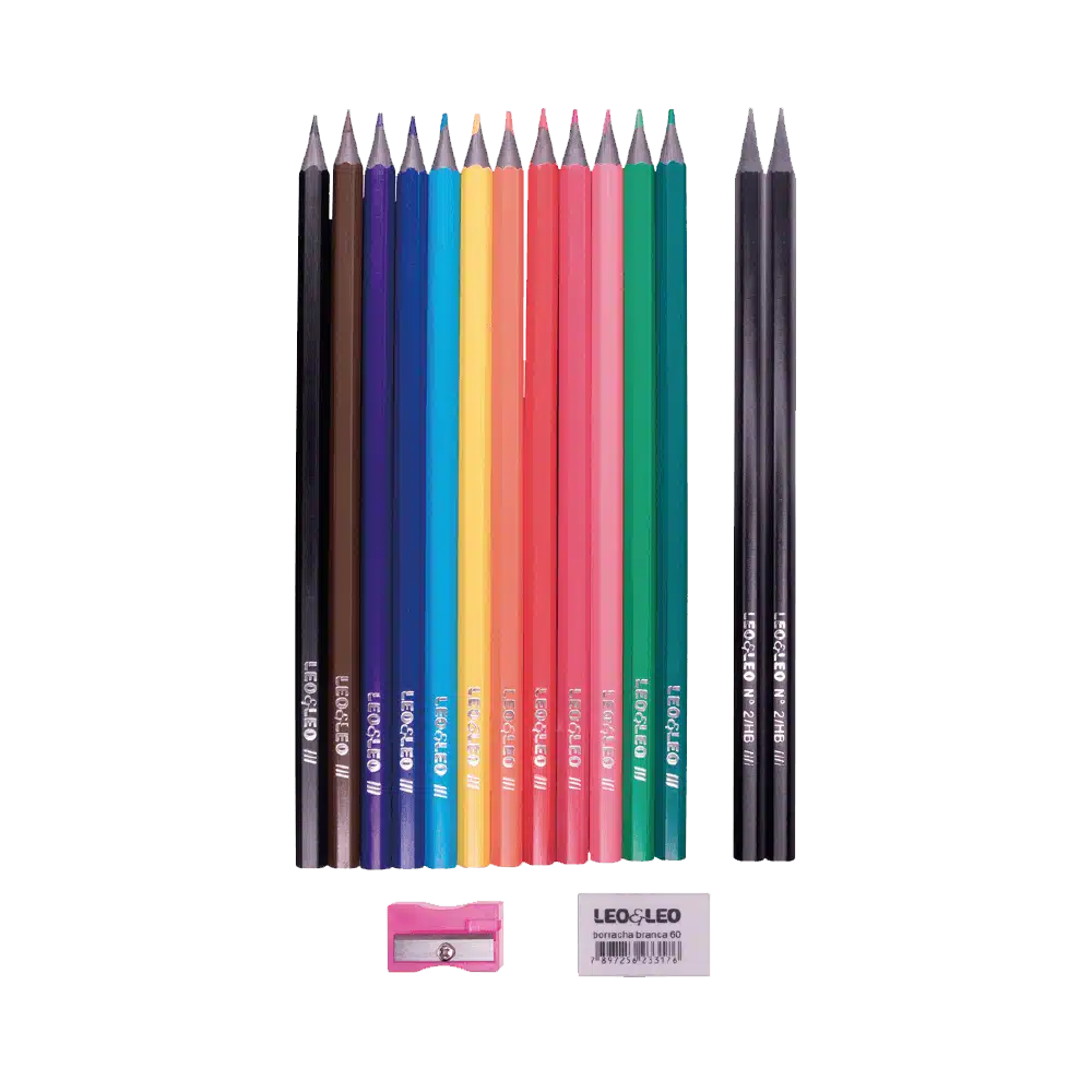Kit Lápis de Cor 12 Cores Leoeleo com 2 Lápis HB Borracha e Apontador Escolar - Imagem 2
